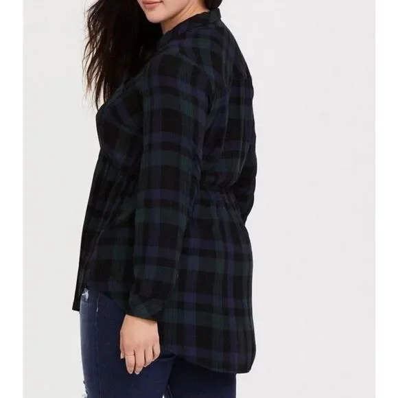 Torrid Emma Dark Green & Navy Plaid Twill Babydoll Tunic size 2 - Picture 2 of 10